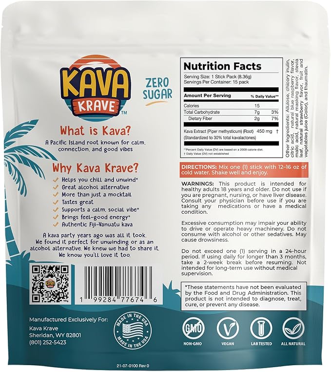 Kava Drink Mix Packets - 15 Pack Premium Kava Extract Powder Drink Mix, Alcohol Alternative Social Beverage, Alcohol Alternatives with a Buzz, Citrus Berry Flavor, Non Alcoholic Support, Calm Support