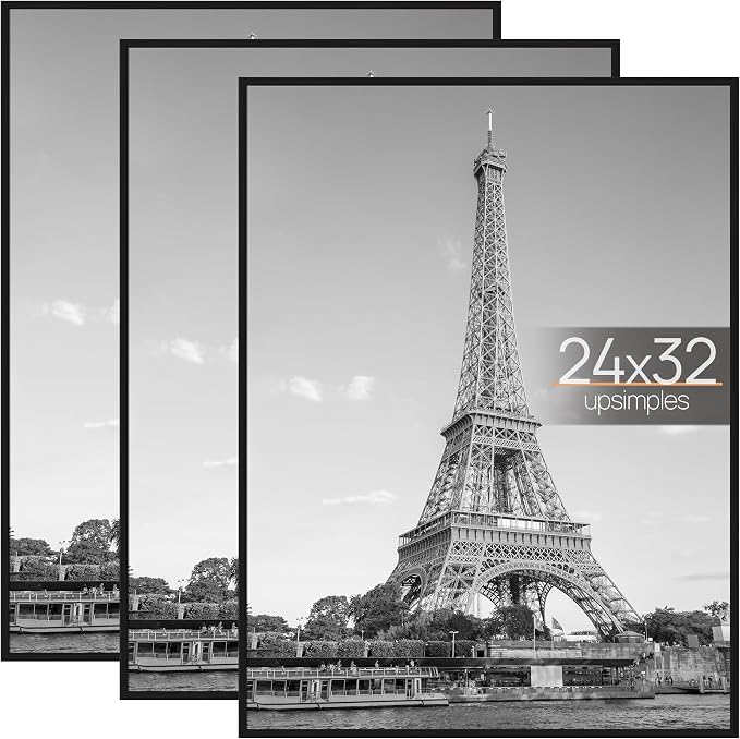 upsimples 24x32 Poster Frame, Easy Slide-In Assembly, Black, 3 Pack | Gallery Wall 24 x 32 Picture Frames Set for Family, Wedding, Christmas, Easy to Change Photos