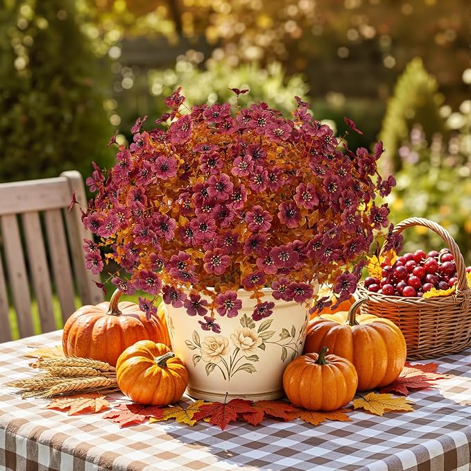 Alupssuc 24 Bundles Artificial Fall Flowers, UV Resistant Faux Mums Porch | Silk & Plastic, 13 Inch Tall, for Indoor Outdoor Planters Yard Patio Window Box, Autumn Outside Realistic Fake Decoration