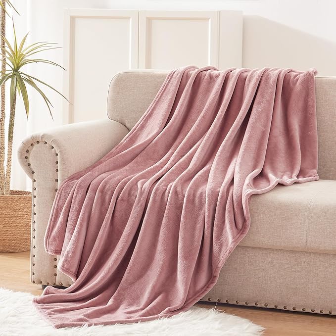 Exclusivo Mezcla Soft Fleece Blanket Twin Size for Bed, Dusty Pink | 90x66 Inches, Double-Sided Brushed Flannel, Lightweight Plush Cozy Blanket for Home Decor, All Season, Machine Washable