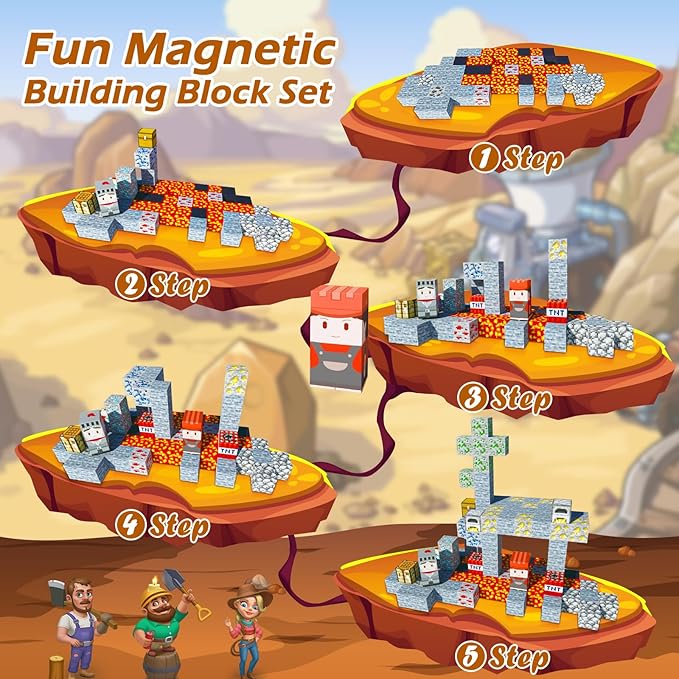 Magnetic Blocks - Build Mine Magnet Craft World Set, Magnetic Tiles LE Building go Blocks Toddler Toys STEM Sensory Outdoor Toys for 3+ Year Old Boys & Girls, Creative Kids Games Kids Toys-110PCS