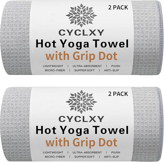 2 Pack Hot Yoga Towel Non Slip Yoga Mat Towel Non-Slip Sweat Absorbent (Light Gray, 72.00" x 26.50")