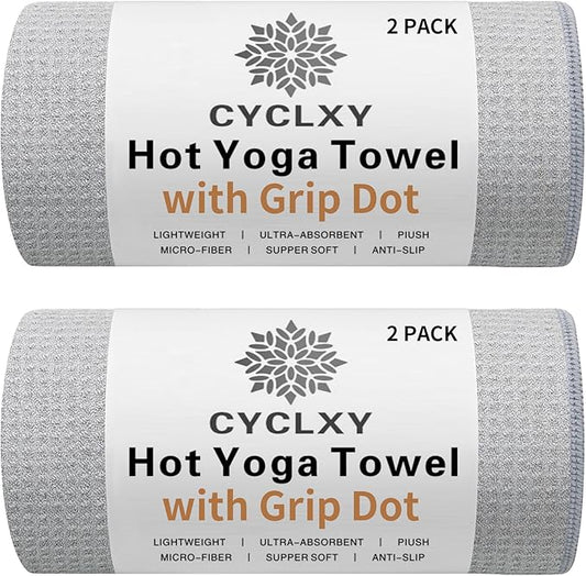 2 Pack Hot Yoga Towel Non Slip Yoga Mat Towel Non-Slip Sweat Absorbent (Light Gray, 72.00" x 26.50")