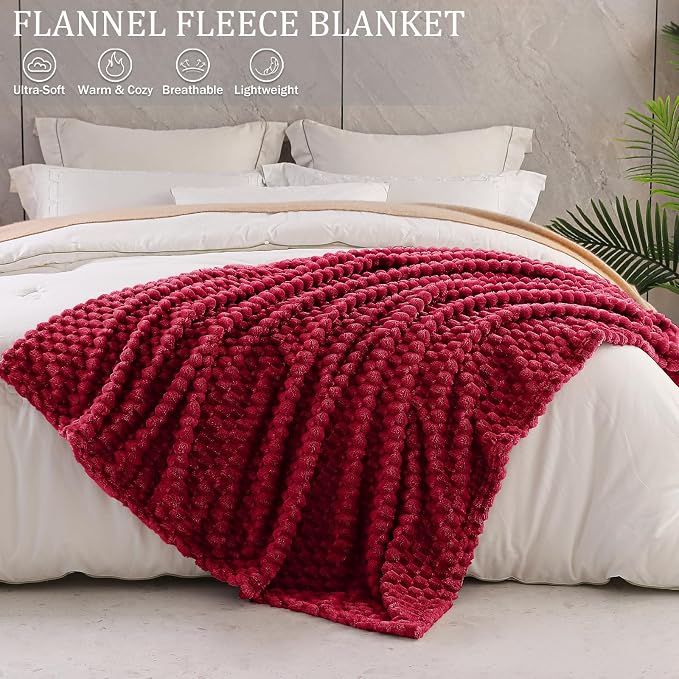 Exclusivo Mezcla 3D Fleece Queen Size Blanket for Bed, Deep Red | Extra Soft Fuzzy Plush Lightweight Bed Blankets, Cozy Fluffy Decorative Blankets for All Seasons, 90x90 Inches