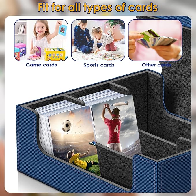 Homthy 1800+ Card Deck Case for Trading Cards, Leather Magnetic Closure Commander Card Storage Box Magic Card Holders Fit for MTG TCG and Sport Cards (Deep Blue)