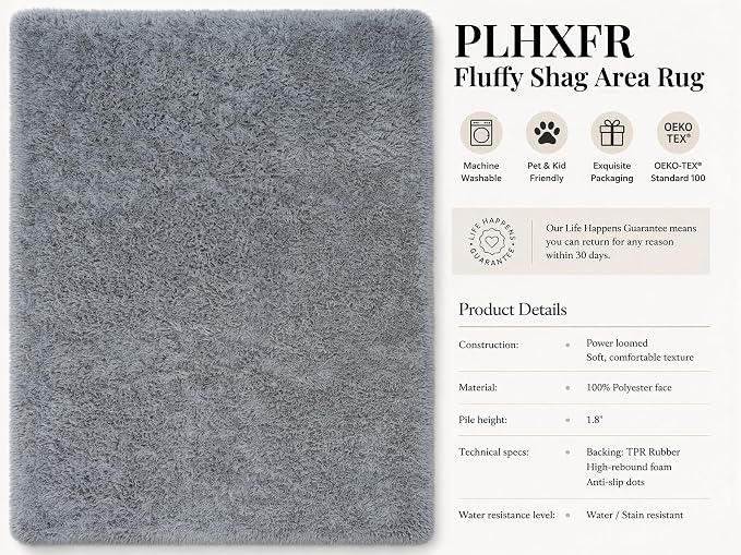 Area Rug for Living Room Bedroom: 4x6 Grey Soft Fluffy Shag Upgrade Non-Slip High Pile Carpet Large Fuzzy Plush Indoor Floor Decor Shaggy Rug for Kid Boys Girls Dorms Playroom Nursery Modern Home