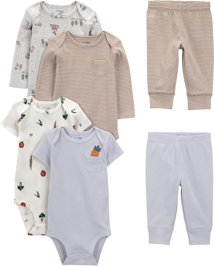 Simple Joys by Carter's Baby 6-piece Bodysuits (Short and Long Sleeve) and Pants Set