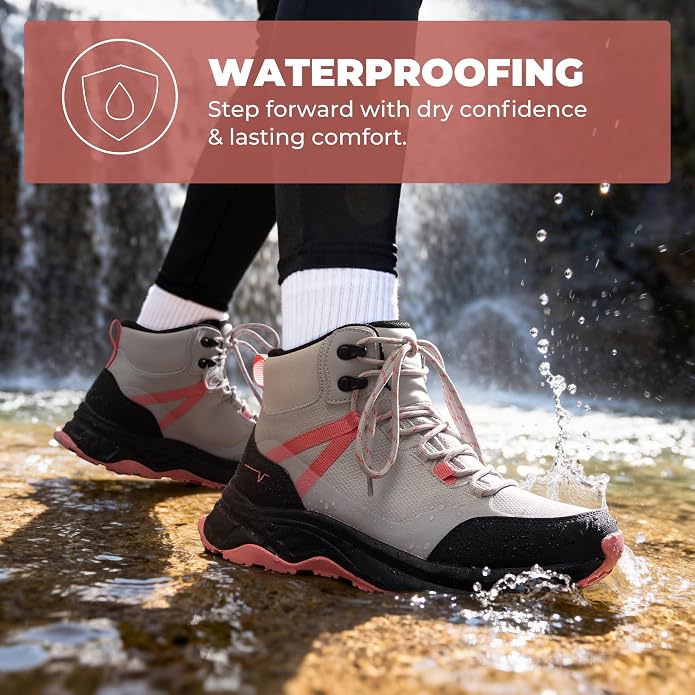 NORTIV 8 Women's Hiking Boots Waterproof Lightweight Outdoor Trekking Comfortable Non-Slip Backpacking Camping Ankle Boot Hollow