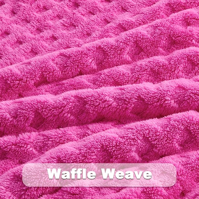NEWCOSPLAY 3D Waffle Checkered Flannel Throw Blanket, Hot Pink, 50"x70" | Super Soft Cute Lightweight Decorative Premium Silky Fleece Blanket for Couch Sofa Bed, Gift for Women Men, All Season Use
