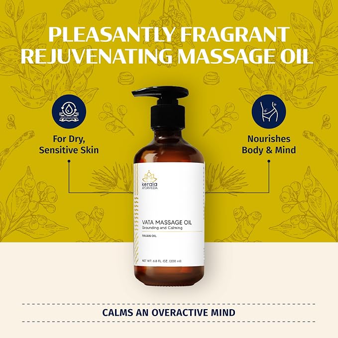 Kerala Ayurveda Everyday Herbal Massage Oil | Nourishes Dry Skin | Ashwagandha Rich Oil | Promotes Sleep & Relaxation | Ideal for Balancing Vata Dosha | Pavan Oil - 6.8 Fl Oz
