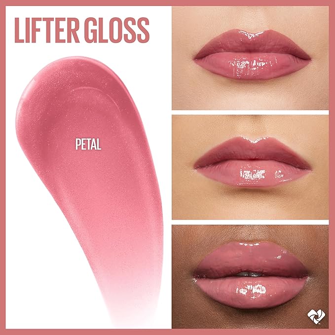 Maybelline Lifter Gloss with Hyaluronic Acid Makeup Bundle, Lip Gloss Set Includes 1 Nude Lip Gloss in Petal and 1 Pink Lip Gloss in Stone