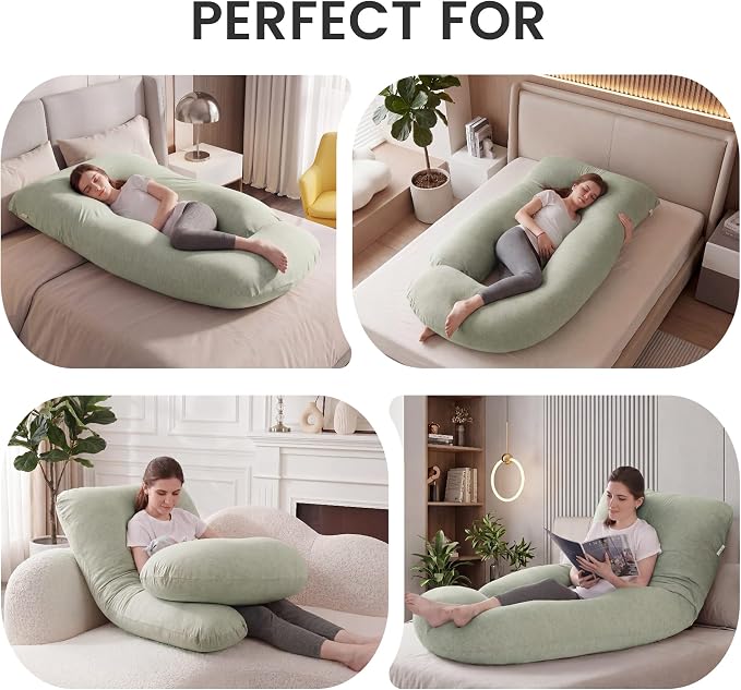 Jcickt Pregnancy Pillow for Sleeping,59 inch Maternity Pillow with Removable Washable Cover,J-Shaped Cooling Full Body Pregnant Pillow -Support for Backs,Legs, Belly, HIPS, Improve Sleep -Pea Green