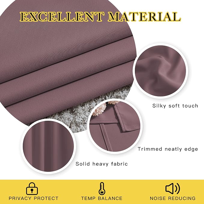 NICETOWN Living Room Curtains 95 inches Long - Sound Reducing Grommet Thermal Insulated Cold Blocking Romantic Blackout Window Treatments for Bedroom/Princess Room, Dry Rose, 2 Panels, W52 x L95