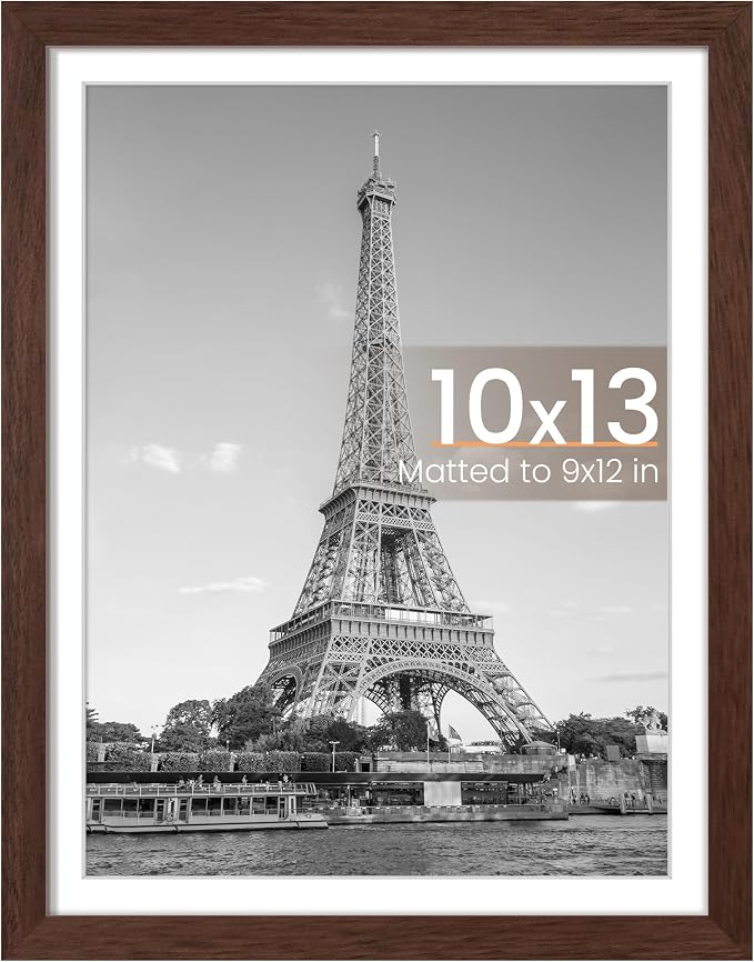 upsimples 10x13 Picture Frames, Display Pictures 9x12 with Mat or 10 x 13 Without, Wall Hanging Photo Frame, Brown, 1 Pack