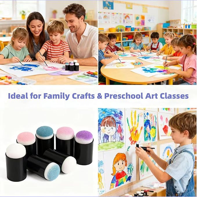 40 Pcs Kids Finger Painting Sponge Set – Art & Craft Tools for Children, Reusable Paint Dabbers, Drawing Sponges, Finger Daubers for Painting and DIY Art Projects