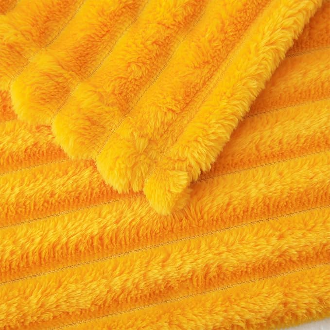 Gold Fleece Throw Blanket 50”×70” for Couch Sofa Livingroom | Super Soft Cozy Plush Microfiber Flannel Bed Blanket Striped Design Lightweight Home Decor Gifts for Adults Mom Women