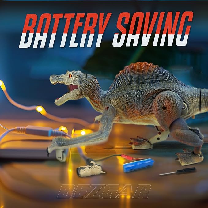 BEZGAR Remote Control Dinosaur, RC Walking Robot Dinosaur Toys with Light, Auto Spraying and Roaring Jurassic Spinosaurus Dinosaur Robot Toy for Boys 3+Years Old