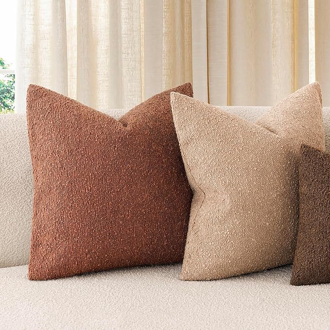 Foindtower Pack of 2, Decorative Textured Boucle Throw Pillow Covers Modern Accent Solid Pillow Cases Cozy Soft Couch Cushion Case for Chair Sofa Bedroom Living Room Home Decor 22x22 Inch Red Taupe