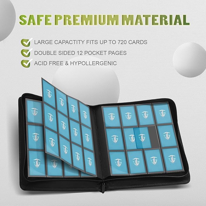 12 Pockets Trading Card Zipper Binder for 720 Cards| Secure Side Loading Pockets | Trading Card Album Folder | Compatible with YuGiOh, MTG (Orange 12)