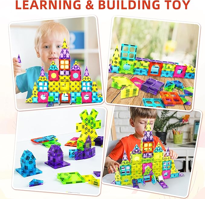 250 PCS Magnetic Tiles for Kids,Magnetic Blocks for Kids with Christmas Theme, Magnetic Building Blocks Set, 3D SETM Educational Toddler Toys