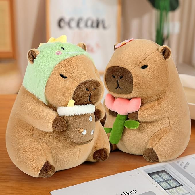 Ditucu Cute Capybara Plush Pillow Dinosaur Drinking Milk Tea Stuffed Animal Capibara Plushies Toys Gifts for Kids Brown 13.7 inch