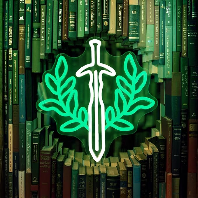 Fantasy Sword Neon Sign Book Neon Light Dimable Green Neon Light Wall Art for Gaming Rooms and Fantasy Book Lovers Students Educators Perfect for Classrooms Libraries Bookstores（12.6×12inch）