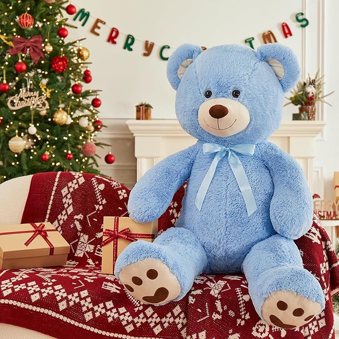 MorisMos 47inch Giant Teddy Bear Stuffed Animal 4ft, Big Teddy Bear Plush for Baby Shower, Life Size Stuffed Bear Gifts for Kids, Girls, Girlfriend, Women on Valentine, Christmas, Birthday（Blue）