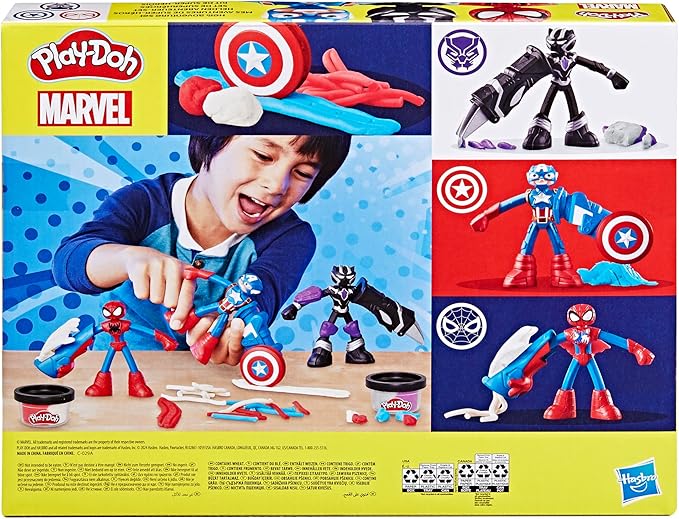 Play-Doh Marvel Hero Adventure Playset, 3 Marvel Action Figures with Wearable Tools, Black Panther, Captain America & Spider-Man Imagination Toys for Boys and Girls Ages 4 and Up
