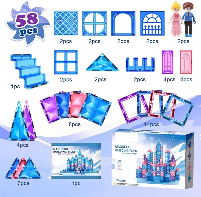 Diamond Magnetic Building Blocks - Princess Toys for 3-8 Year Old Girls & Boys - 3 4 5 6 Year Old Girl Birthday Xmas Present Preschool K12 Classroom Decor Classroom Must Haves School Supplies