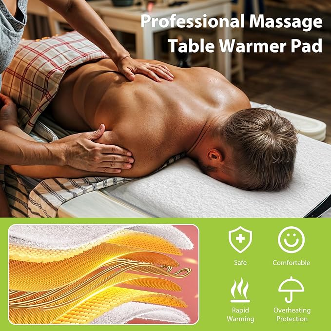 Massage Table Warmer Heating Pad Professional SPA Massage Bed Warmer with Timer, 9 Heat Settings, Overheat Protection for Massage Bed & Spa, Thickened & Soft Fleece, 30" x 71", with Face Hole