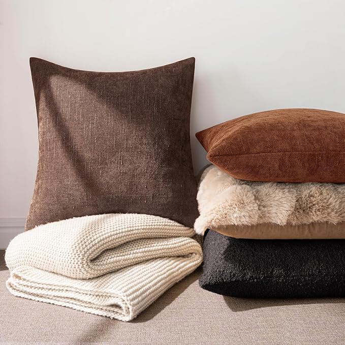 MIULEE Textured Chenille Throw Pillow Covers 18x18 Inch Red Brown | Pack of 2 Decorative Soft Throw Pillows, Solid Textured Cushion Covers, Modern Home Decor for Couch Sofa Bedroom Living Room