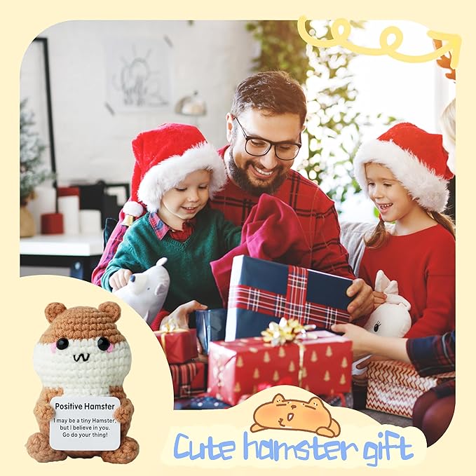 Hamster Gifts, Crochet Positive Support Hamster – Handmade Emotional Cheer Support Funny Gifts for Friend Coworker Birthday Christmas Stocking Stuffer White Elephant Under 10 Dollars