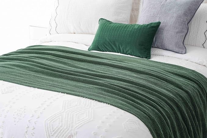 BATTILO HOME Dark Green Throw Blanket for Couch, 60"x80" | Soft Chenille Knit Throw Blanket with Tassels for Christmas Decor, Christmas Green Blanket for Bed Couch Cover