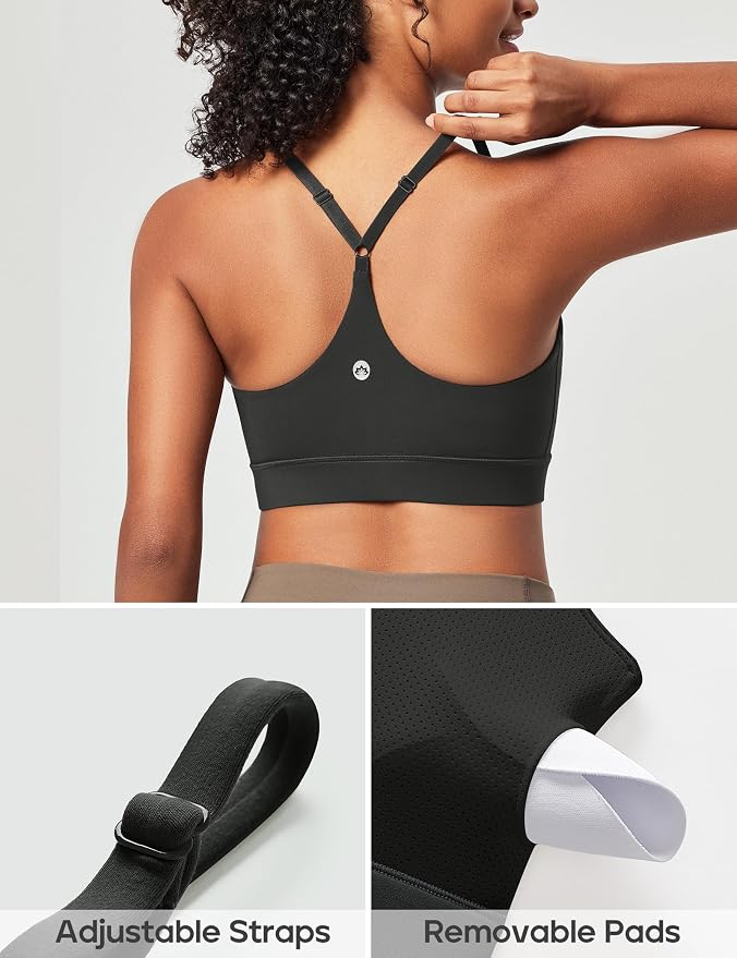Heathyoga Sports Bras for Women Adjustable Strappy Sports Bra Y-Back Low Impact Racerback Workout Bra with Removable Pads