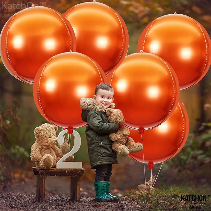 KatchOn, Orange Balloons - Big, 22 Inch, Pack of 6 | 4D Foil Metallic Balloon for Birthday Decorations, Orange Party Decor | Baby Shower Decorations, Basketball Party Decorations, Wedding, Graduation