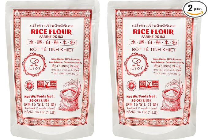 Soeos Rice Flour 32 Ounce (Basic), Rice Flour for Baking or Cooking | Vegan, Gluten-Free, Non GMO Rice Powder for Sourdough Bread, Resealable Bag, 1 Pound (Pack of 2)