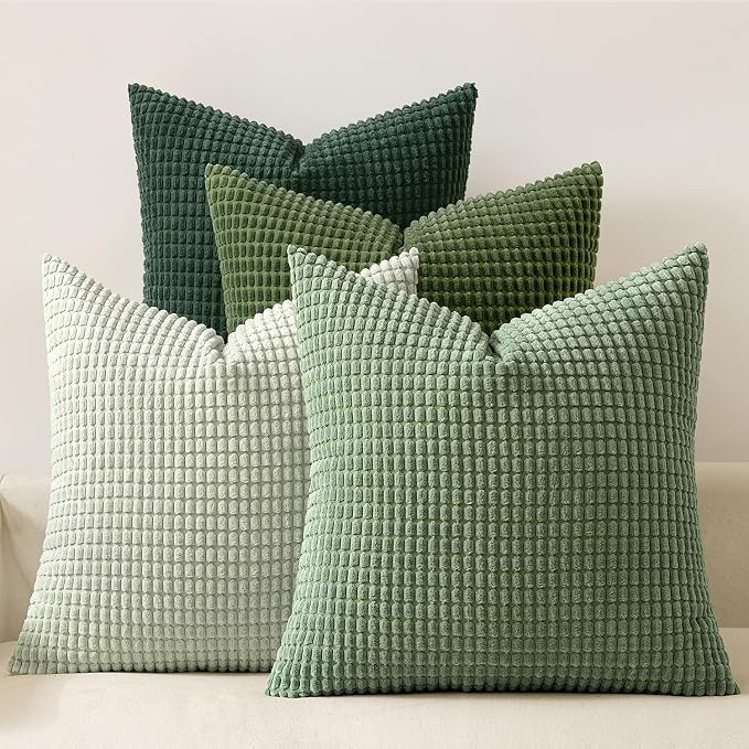 MIULEE Boho Decorative Pillow Covers 16x16 Inch Set of 4 Forest Green | Boho Farmhouse Home Decor, Modern Nordic Throw Pillow Covers, Summer Soft Corduroy for Couch Sofa Bed Living Room