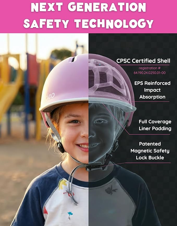 Rideo Kids Bike Helmet for Kids 3-5, Advanced Safety Boys and Girls Helmet, Adjustable & Multi-Sport, Patented Safety Buckle, Toddler to Youth