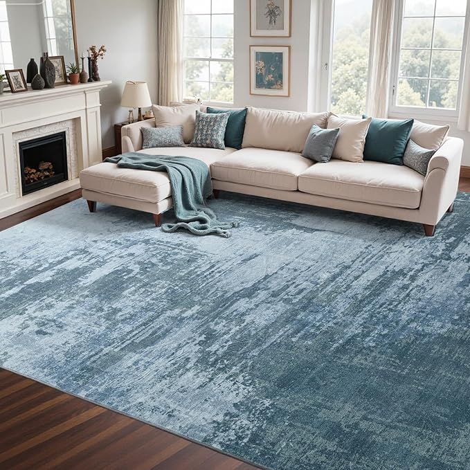 5x7 Ft Area Rugs for Living Room, Soft Non-Slip Washable Rugs Modern Abstract Pattern Carpet for Bedroom Indoor Floor Nursery Home Decor (Blue)