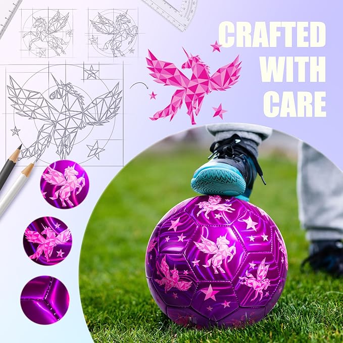 INPODAK Size 3 Soccer Ball for Toddler and Kids Ages 2-8, Pink Unicorn Soccer Ball for Girls, Sports Toy with Pump and Mesh Bag, Great Gift Box, Operation Christmas Child Shoebox