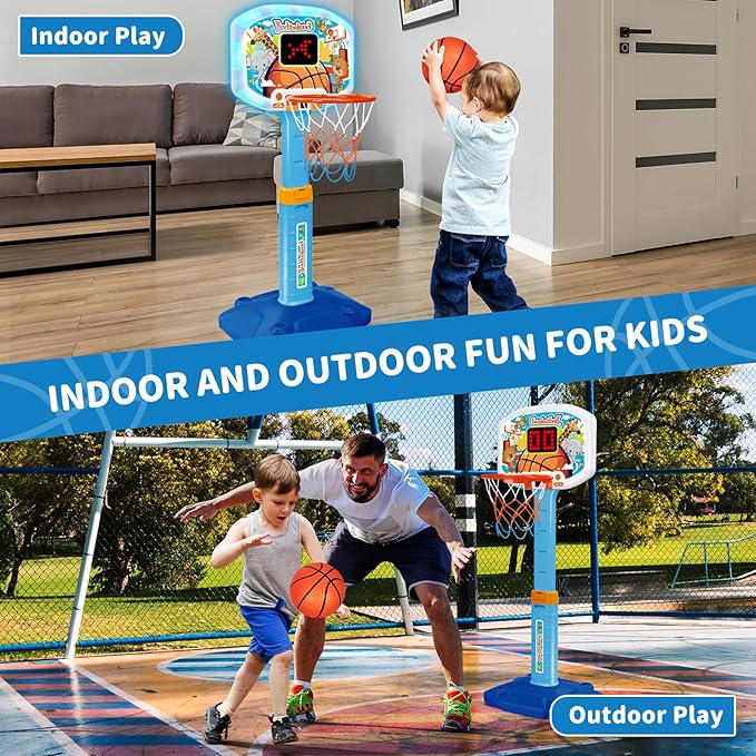 Toddler Basketball Hoop Indoor for Age 1 2 3, Adjustable Kids Basketball Hoops with Light Sound, Mini Basketball Hoop with 3 Balls, Birthday Christmas Sport Toys Gift for Baby 12-18 Months