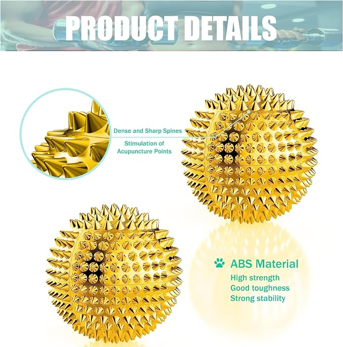 Spiky Magnetic Massage Balls - Gold Hand Acupuncture Ball 1 Pair for Adult and Kid, Exercise Squeeze Balls for Pain Pressure and Stress Relief
