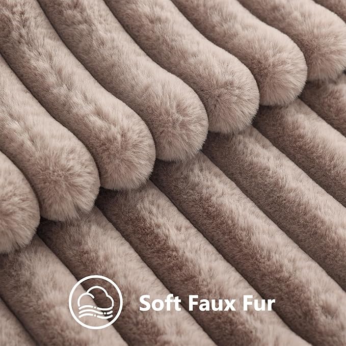 decorUhome Fall Faux Fur Throw Pillow Covers 16x16 Set of 2 Light Coffee | Decorative Soft Cozy Striped Plush Modern Farmhouse Boho Couch Pillow Cases Velvet Back for Sofa Bed Living Room Home Decor