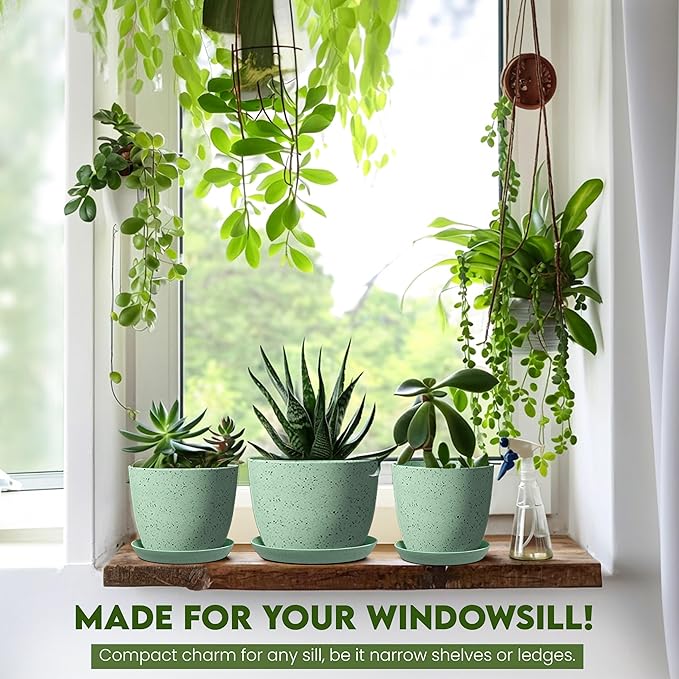 Plant Pots Indoor with Drainage 10 Pack Multi-Size Planters Set Spotty Mint | Drainage holes included Multiple sizes 7/6.6/6/5.3/4.8 In Indoor plants and flowers Durable plastic construction