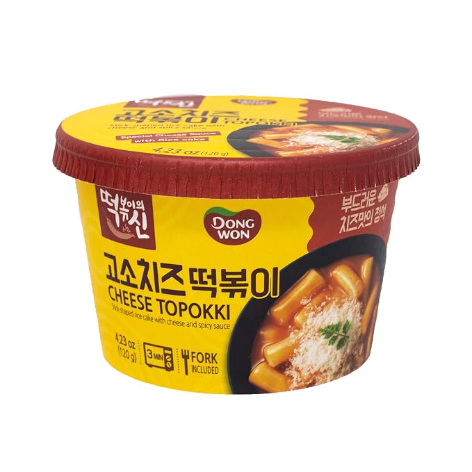 Dongwon Topokki Korean Stick-shaped Rice Cake with Cheese and Spicy Sauce, 4.23 oz