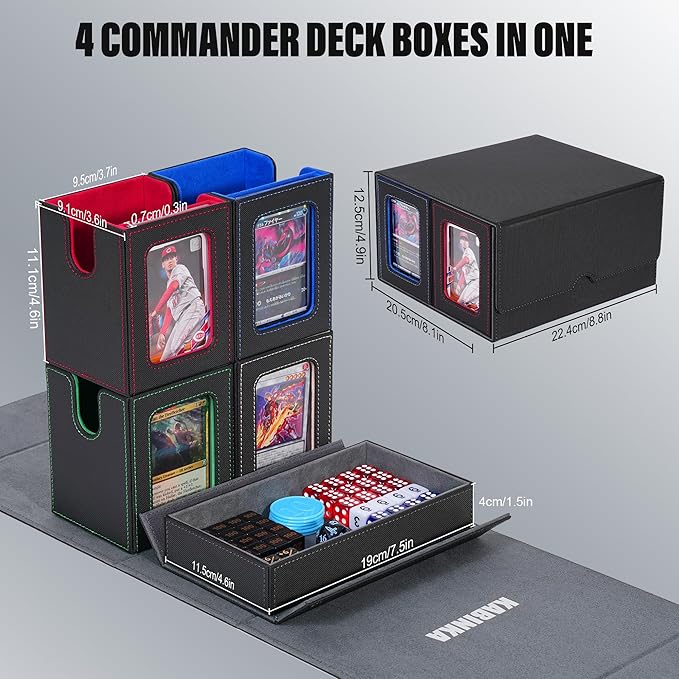 Kabinka Card Deck Box for MTG Commander, Holds 400+ Double-Sleeved Cards, 5 IN 1 Detachable Card Case with Dice Tray, Fits Magic/TCG Cards, 4 Magnetic Card Holders & Dividers (Colorful)