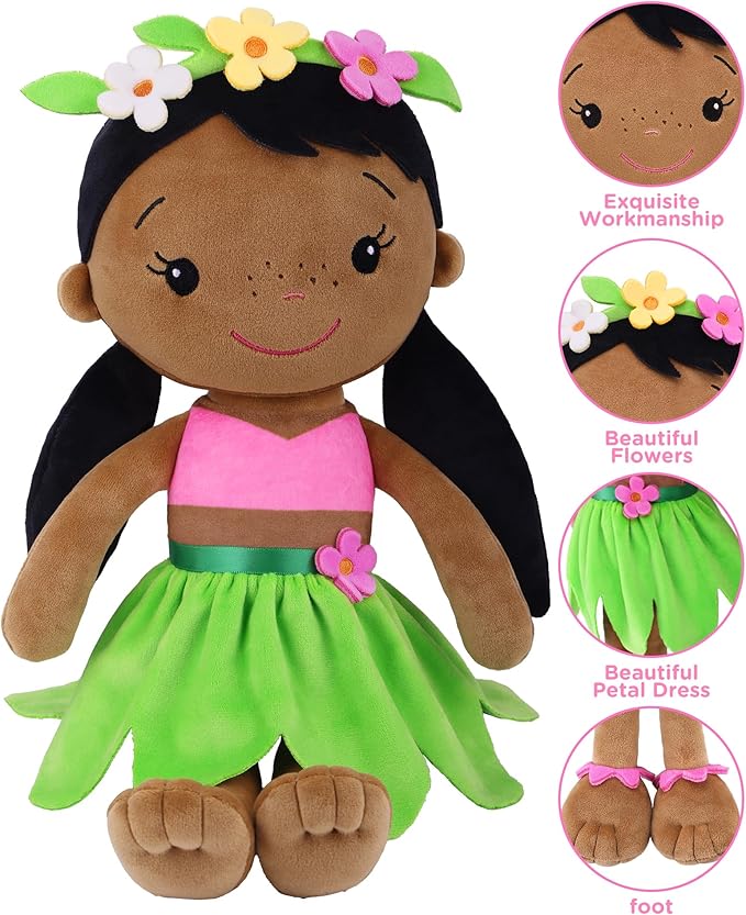 Soft Baby Doll Toys (16'') for Girls, My First Baby Rag Dolls for 1 Year Old Girl Birthday Gift Plush Doll Toys Machine Washable Baby Doll for Toddler Kids Infants - African American Girl