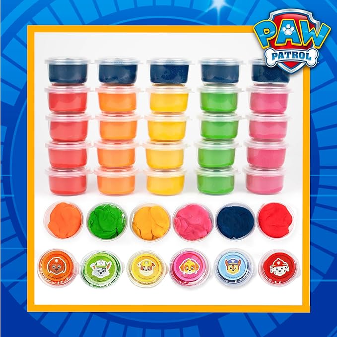 Paw Patrol Dough Party Pack, 25-Pack, Includes Colorful Sensory Doughs, 6 Colors, 2 oz. Each, Reusable Toys, Party Favors for Kids, Travel Toys, 3 Year Old Boy Toy, Sensory Play