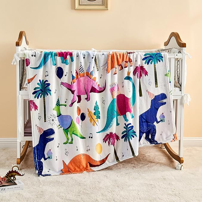 Wajade Toddler Fleece Dinosaur Blanket for Boys, Soft Throw Blanket with Dinosaur Print, Birthday Christmas Halloween Decor for Children, 50"x60"