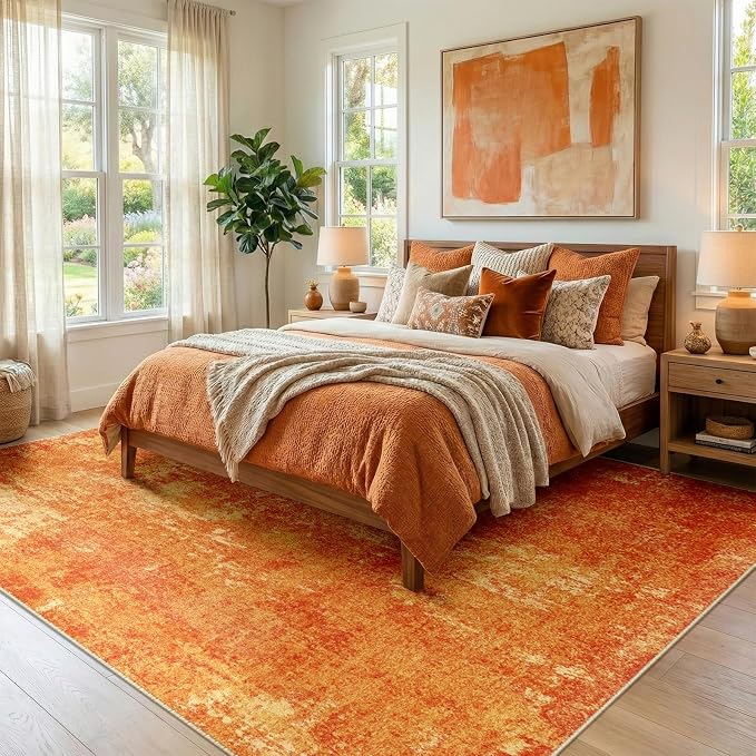 RELEANY Washable Area Rugs 6'x9' Non-Slip Modern Abstract Soft for Living Room Entryway Bedroom Kitchen, Print Pattern, Orange